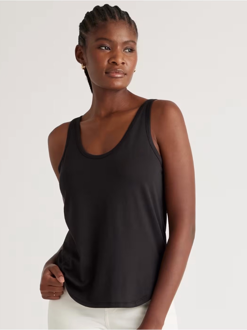 Quince Cotton Modal Double Scoop Neck Tank XS black